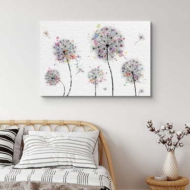 PixonSign Canvas Print Wall Art Multicolor Rainbow Dandelions Botanical Plants Digital Art Modern Art Farmhouse/Country Group Relax/Calm Multicolor Cool for Living Room, Bedroom, Office - 12"x18"