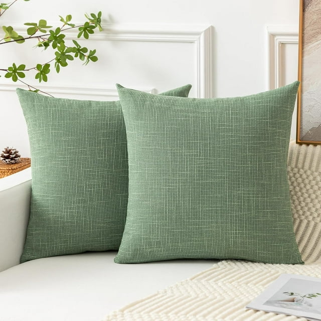 GHSDFBB Kevin Textile Set of 2 Sage Green Pillow Covers 20x20 Inch Farmhouse Boho Decorative Throw Pillow Covers Linen Cushion Covers for Sofa Couch Décor