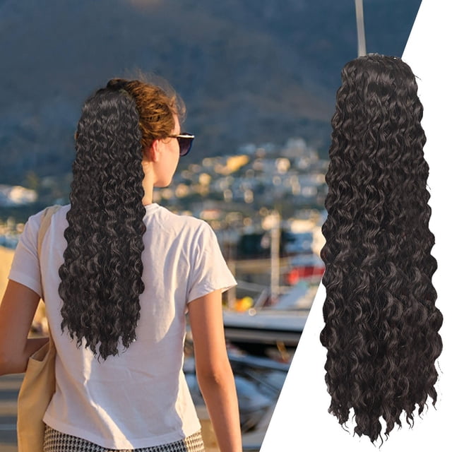Wig Female Ponytail Foreign Trade Drawstring Mesh Pocket Curly Hair Border Fiber Elastic Mesh Drawstring Ponytail, Pullover Toupee