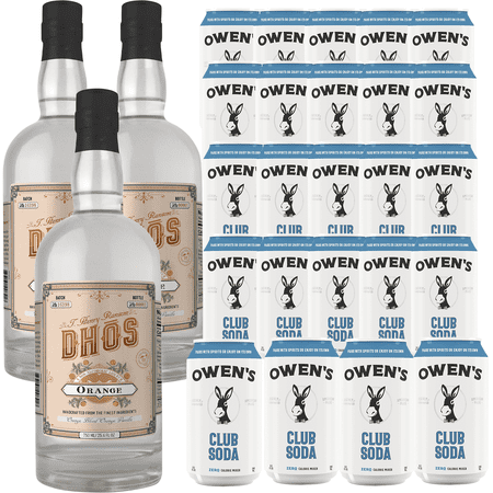 Dhōs Handcrafted Non-Alcoholic Orange 750 ML Bottle w Pack Owen’s Mixers Club Soda 8.2 OZ Cans - Keto-Friendly, Zero Sugar, Zero Calories, Zero Proof - Perfect for Mocktails - A