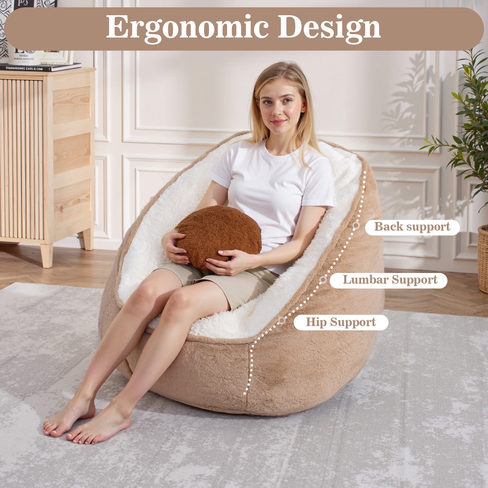 Lusimo Bean Bag Chair for Adults Teens, Lazy Memory Foam Bean Bag Sofa with Pillow, Bean Bag Chair Couch with Plush Washable Cover, Filled Foam Seat Ideal for Game, Read, Lounge