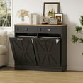 thumbnail image 3 of Kitchen Double Trash Cabinet,Wood Garbage Recycling Station with Hideaway Trash Holder Drawers for Kitchen Dining Living Room,Pet-Proof Garbage Can, 3 of 7