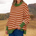 thumbnail image 4 of ChaoHeng Ladies Sweaters Stripe Long Sleeve Round-Neck Tops 2024 Fashion Trendy(Orange,S), 4 of 9