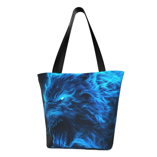 Fotbe Wolf Bolsa de Playa con Estampado, Bolsa de Hombro, Bolsa de Mano Espaciosa, Bolsa de Viaje Ligera, Bolsa de Compras Versátil