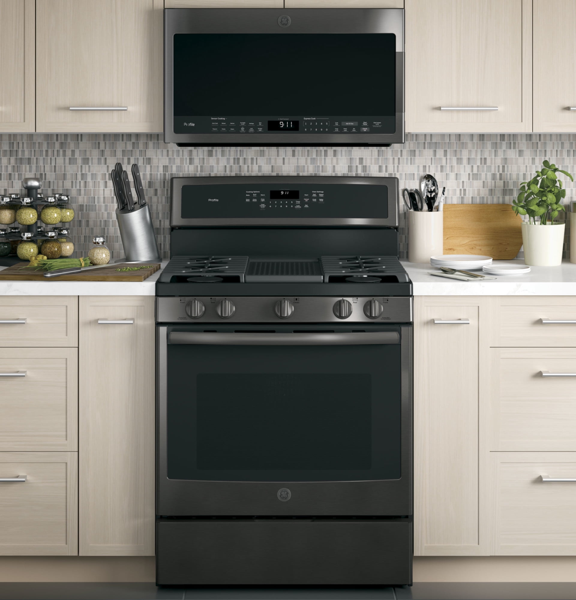 Ge Pvm9005bl Profile 30" Wide 2.1 Cu. Ft. 1000 Watt Over The Range Microwave - Stainless