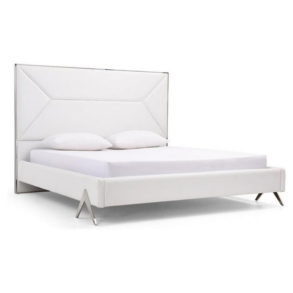 Modrest Candid 63x80" Modern Stainless Steel & Leather Queen Bed in White