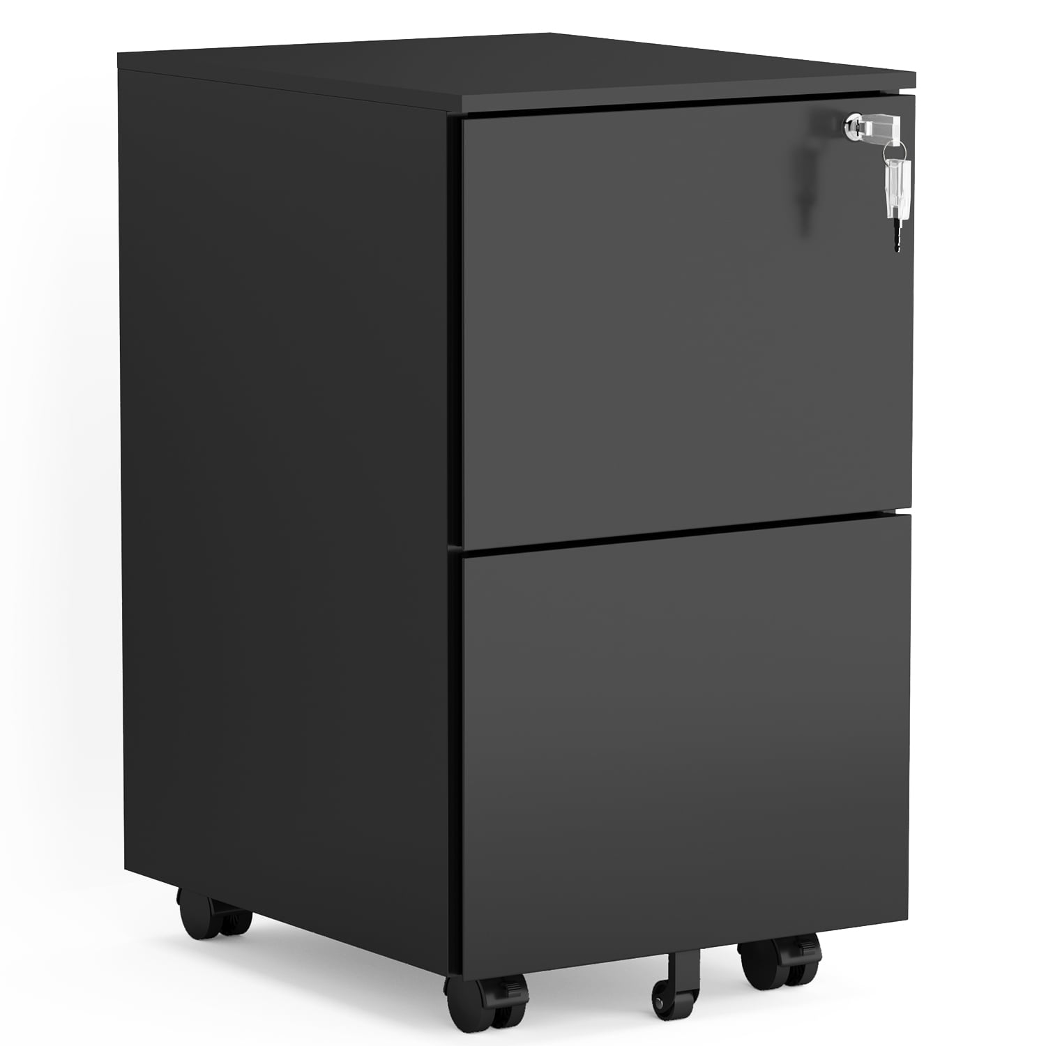 Kepooman 2-Drawer Mobile Steel File Cabinet with Lock for Legal/Letter Size, 15"L x 19.6"W x 24.4"H, Black