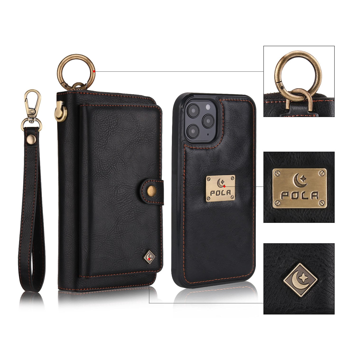 Feishell iPhone 13 Case, Premium Leather Folio Removable Wallet Case Zipper Coin Pouch Cover with Zip Purse ID Credit Card Holder & Detachable Magnetic Case For Apple iPhone 13, Black