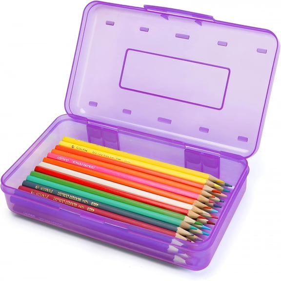 CCOCC 2026 New Plastic Pencil Box,Large Capacity Clear Pencil Case,1 Pack Hard Pencil Case,Clear Crayon Box with Snap-Tight Lid Stackable Design,Plastic Storage Box for Office Supplies,Purple