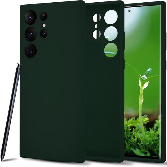 Compatible with Samsung Galaxy S23 Ultra Silicone Case,Soft Touch Premium Liquid Rubber Shockproof Phone Cover,Slim Fit,Camera Protection,Microfiber Lining,2023 Dark Green