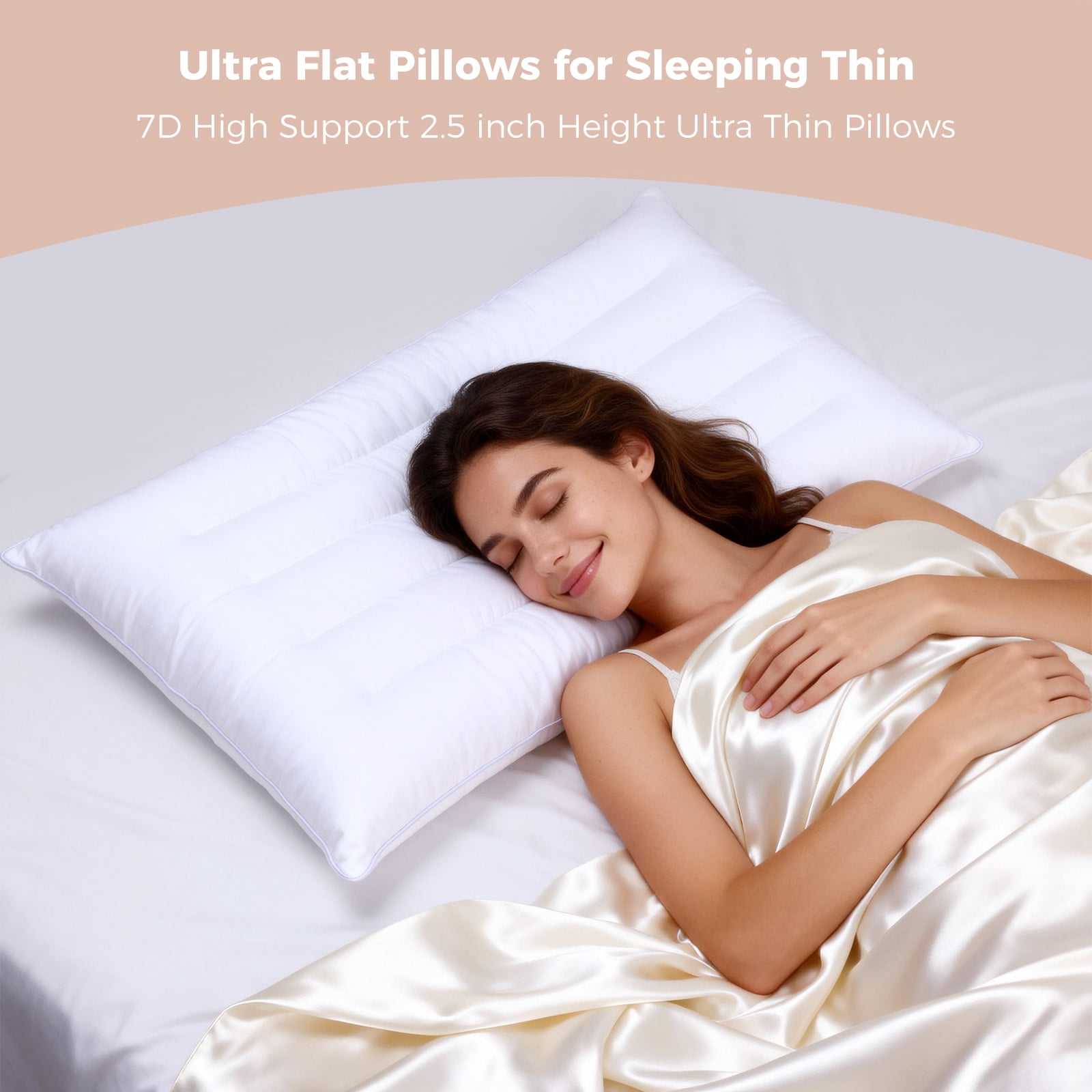 Ultra Flat Pillows for Sleeping Thin, 7D High Support 2.5 inch Height Ultra Thin Pillows,Slim Bed Pillows for Stomach Sleeper,Standard Size -18x26 in