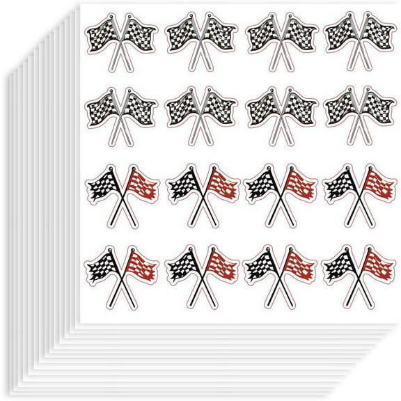 320pcs Racing Flag Stickers 3.54x3.54 inch Self-Adhesive Paper Decorative Stickers Checkered Black White and Red Flag Decals