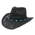 thumbnail image 3 of UJNDER Western Cowboy Hats for Summer Shapeable Straw Sun Hat Hollow Out Design for Men Women Outdoor Activities Casual Wear 04-Black, 3 of 3