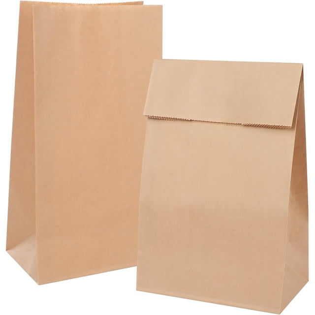 Mini Sacs en Papier Marron pour Fête, Sacs en Papier Recyclés Marron Robustes et Faciles à Ranger Jaune (100)