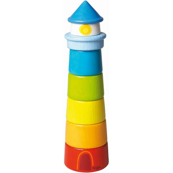 Juego de apilamiento HABA Lighthouse Wooden Rainbow, juego de 8 piezas
