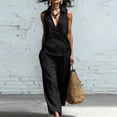 thumbnail image 2 of Enjoytime Travel Outfits for Women Collared V-Neck Sleeveless Beach Vacation 2 Piece Sets Wide Leg Pants Matching Set, 2 of 8