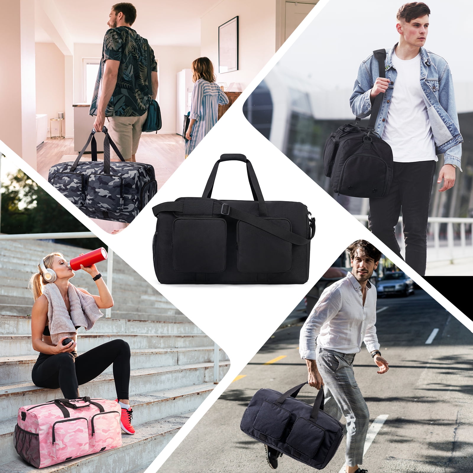 65L Travel Duffle Bag, Waterproof Sports Tote Gym Bag, Large Duffle Bag for Yoga Swimming, Black