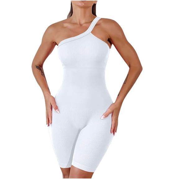 hotojiny Women's Yoga Jumpsuit Bodycon Soft Sleeveless Gym Workout Romper Ribbed Stretch Biker Shorts Jumpsuits