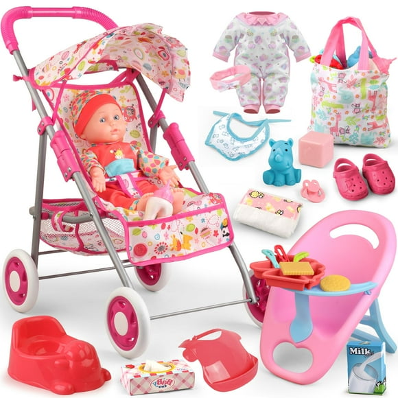 Set de cochecito Baby Doll YIYBM con muñeca de 32 cm y accesorios