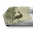 thumbnail image 3 of Peacock Soft Flannel Fleece Blanket, Detailed Peacock Bird Profile Wings Open on Beige Background Exotic Artwork Image, Cozy Plush for Indoor and Outdoor Use, 50" x 70", Multicolor, by Ambesonne, 3 of 6