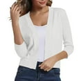 thumbnail image 6 of Fanxing Women's 3/4 Sleeve Cropped Cardigans Sweaters Jackets Open Front Short Shrugs for Dresses White 2XL, 6 of 7