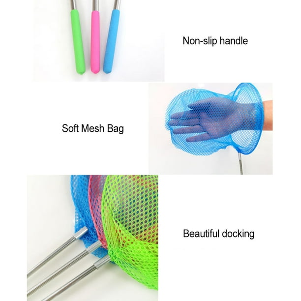 Ruiboury Landing Net Extendable Nonslip Portable Water Sports Pool Aquarium  Fishing Insect Bug Catching Toy for Kids Children Blue 