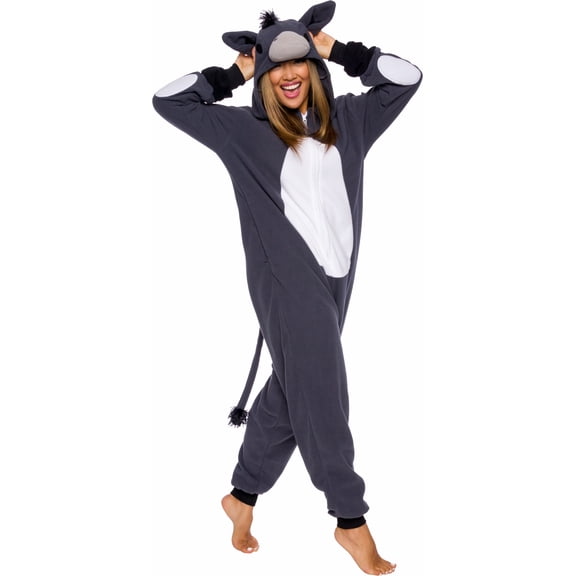 Adult Unisex Donkey Pajamas - Plush One Piece Animal Costume - Comfortable Jumpsuit by FUNZIEZ! (Large)