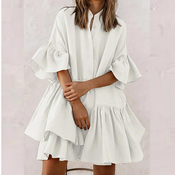 White pleated on sale shirt dress