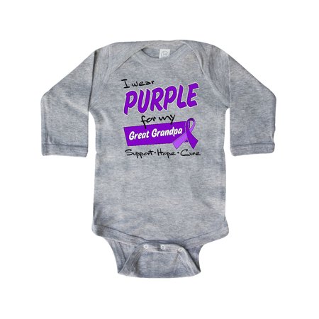 

Inktastic I Wear Purple for my Great Grandpa-Support Hope Cure Gift Baby Boy or Baby Girl Long Sleeve Bodysuit