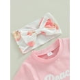 thumbnail image 5 of vera natura Baby Girls Shorts Set, Short Sleeve Letters Print T-shirt with Peach Print Shorts and Bowknot Hairband, 5 of 9