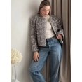 thumbnail image 5 of Chaqueta corta con adornos de lentejuelas plateadas para mujer, cárdigan informal de manga larga con cuello redondo y bolsillos, abrigos elegantes para otoño, 5 of 5