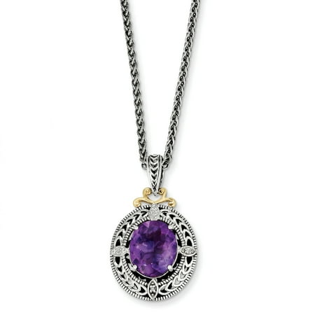 - Sterling Silver 14k 0.02ct Gold Diamond & Amethyst Vintage Style Necklace