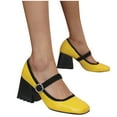 thumbnail image 2 of Xfvqtps Women High Heeled Shoes Bow Lace Round Toe Artificial Leather Mary Jane Shoes Thick High Heel Single Shoes Buckle Single Shoes Yellow, 2 of 5
