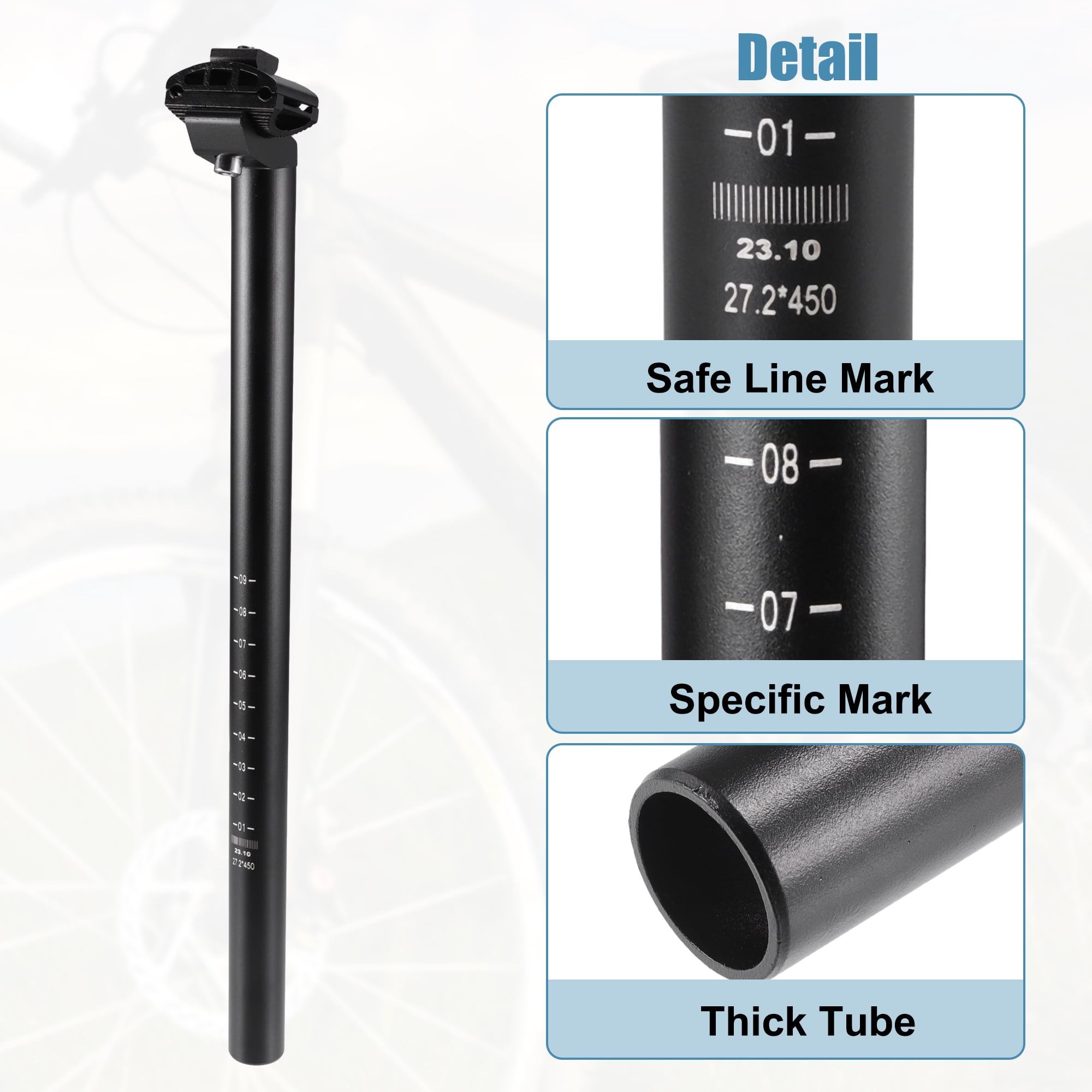 Unique Bargains Bike Seat Post Aluminum Alloy Bicycle Mountain Saddle Pole 27.2x450mm