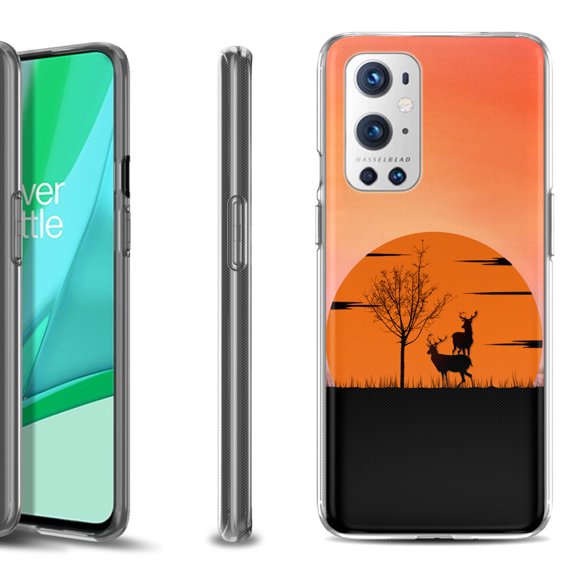 Slim-Fit Flexible TPU Gel Phone Case Compatible with OnePlus 9 PRO 5G, by OneToughShield - Sunset Deer