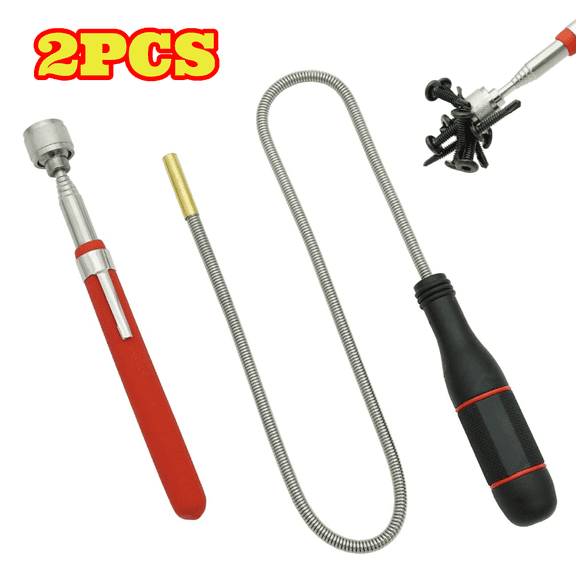 2pcs Magnet Pickup Tool Set, Retrieving Telescoping Magnet Pickup Tool and Bendable Spring Magnet Stick, for Car and Home