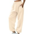 thumbnail image 2 of GZWYHT Womens Pants Lounge Pants Women Women's Sweatpants Petite Length Pockets Pants Casual Workout Athletic Joggers Drawstring Waist Sweat Baggy Pants Sweatpants Women Khaki L, 2 of 4