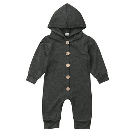 

Baby Boy Girl Solid Color Winter Long Sleeve Buttons Down Cotton Hooded Romper Jumpsuit Bodysuit Hoodie Sweatshirt