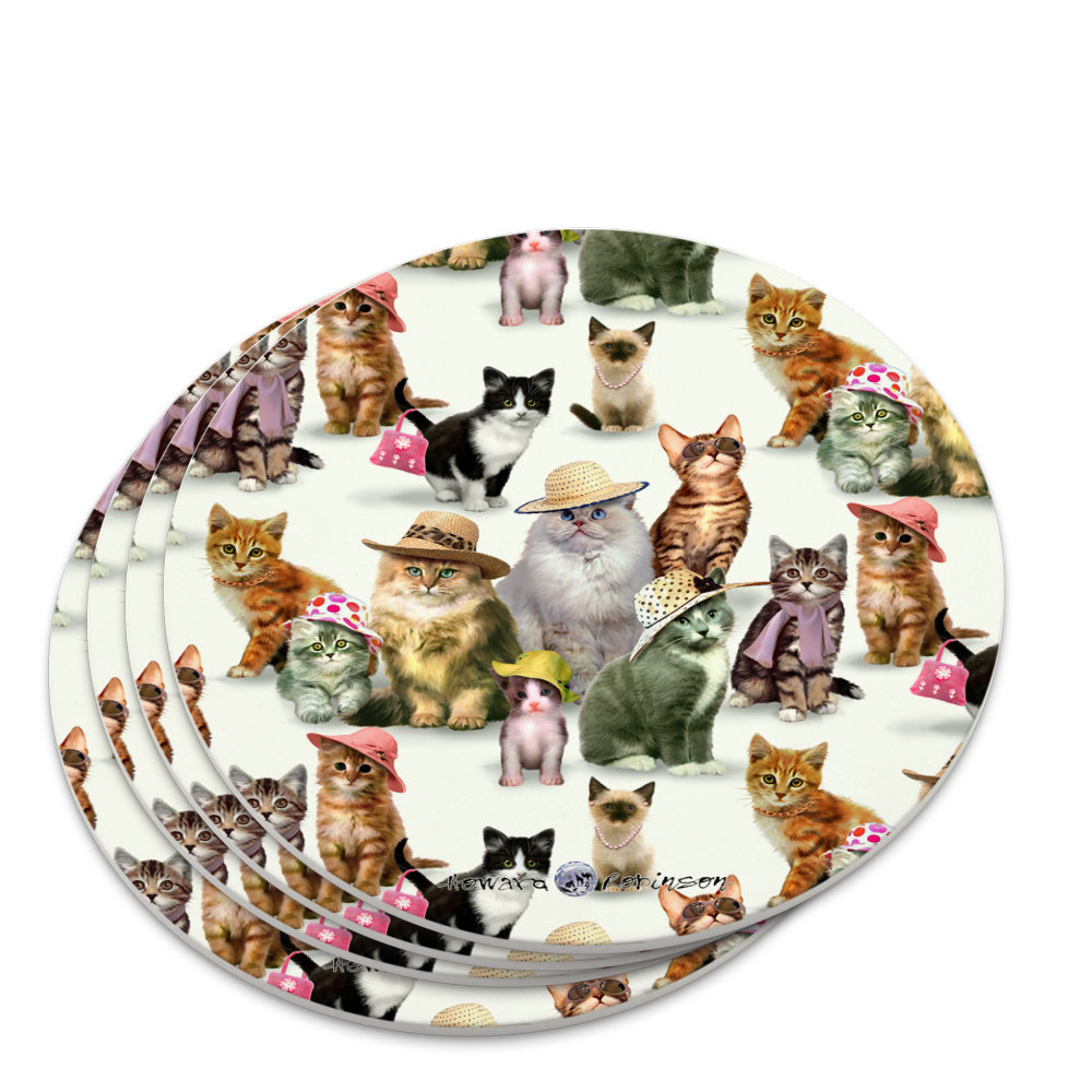 Cats Kittens in Hats Pattern Novelty Coaster Set - image 1 of 4