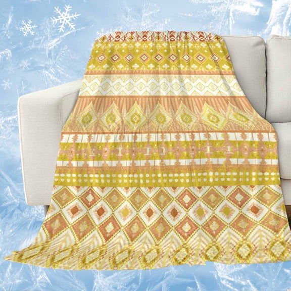 Yellow Khaki Boho Cooling Blanket,Lightweight Breathable Summer Throw Blanket with Double Sided Cold Effect,Vintage Ethnic Tribe Abstract Art Picnic Blankets Bed Sheet for Hot Sleepers 30"x40"