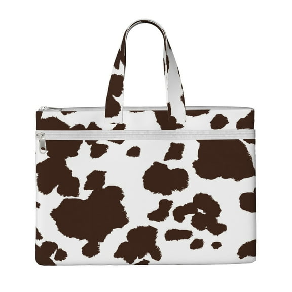 Honeii Brown Cow Print Canvas Tote Bag with Compartments Laptop Tote Bag Large Tote Bag