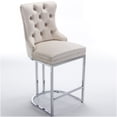 thumbnail image 4 of Modern Velvet Counter Stools Set of 2, 26 Inch Upholstered Bar Height Chairs with Tufted Button Back and Chrome Metal Legs for Kitchen Island, Beige, 4 of 10