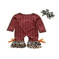 thumbnail image 2 of Infant Thanksgiving Long Sleeve Jumpsuit Bow Headband Cartoon Turkey Print Ruffle Decoration Spring Clothing, 2 of 5