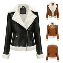 QATAINLAV Womens Faux Shearling Moto Jacket Fashion Leather Motorcycle Jackets Fall Winetr Long Sleeve Fleece Lined Coat, Black, XXL