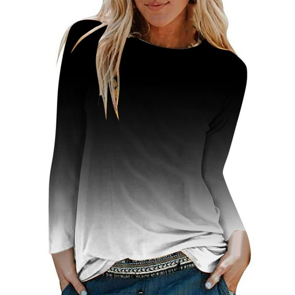 Odeerbi Shirts for Women 2024 Casual Round Neck Long Sleeve Printed Loose Shirt Blouse Tops Purple