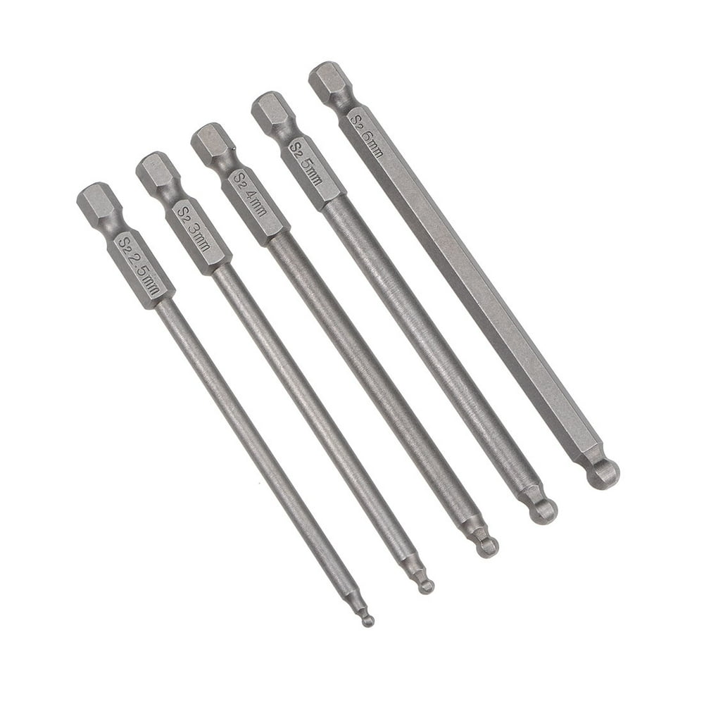 Ball End Hex Bits Set 5 Pcs 1/4 Inch Hex Shank 2.56MM Head