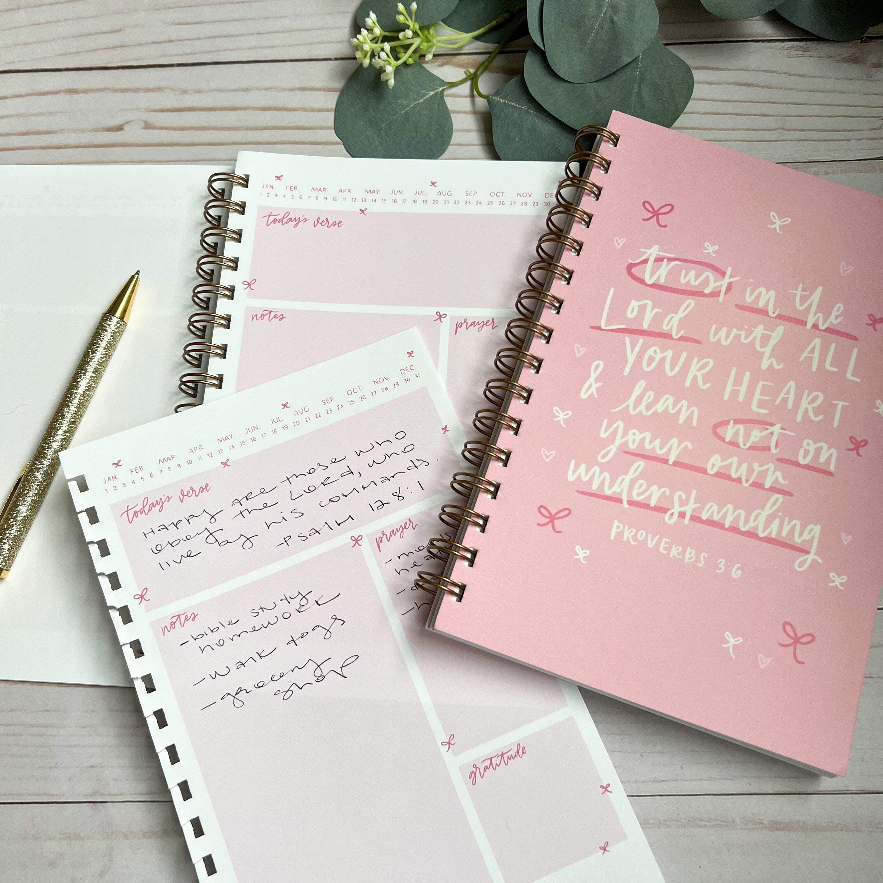 Notebook | Bible Study Worksheet | Bright Pink | Proverbs 3:6 | Trust in the Lord with all your heart