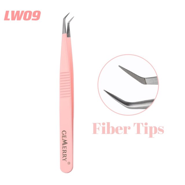 1 Uds extensión de pinzas para pestañas pinzas superduras de acero inoxidable rosa con puntas de fibra pinzas antiestáticas de alta precisión Dengxun unisex