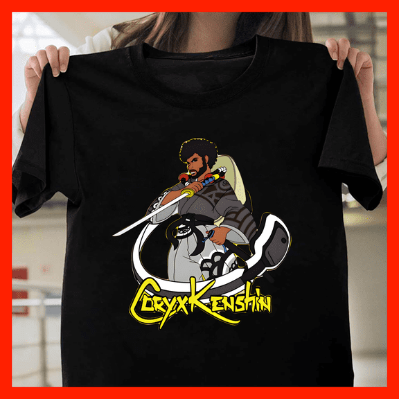 Oryx KENSHIN Samurai Warrior Anime Style T-Shirt - Cool Japanese Warrior Graphic Tee F1868, for men and women, Inclusive Sizing to 5XL