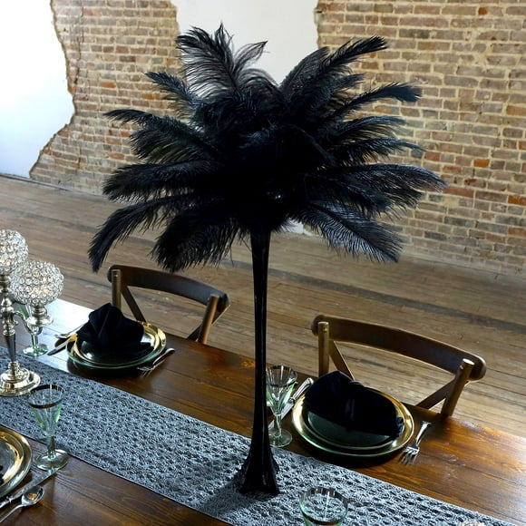 ZUCKER - Eiffel Tower Vase - Feather Centerpiece Decoration for Wedding, Parties and Events - Ostrich Feather and Vase Set - Black Vase/Black Ostrich Feathers